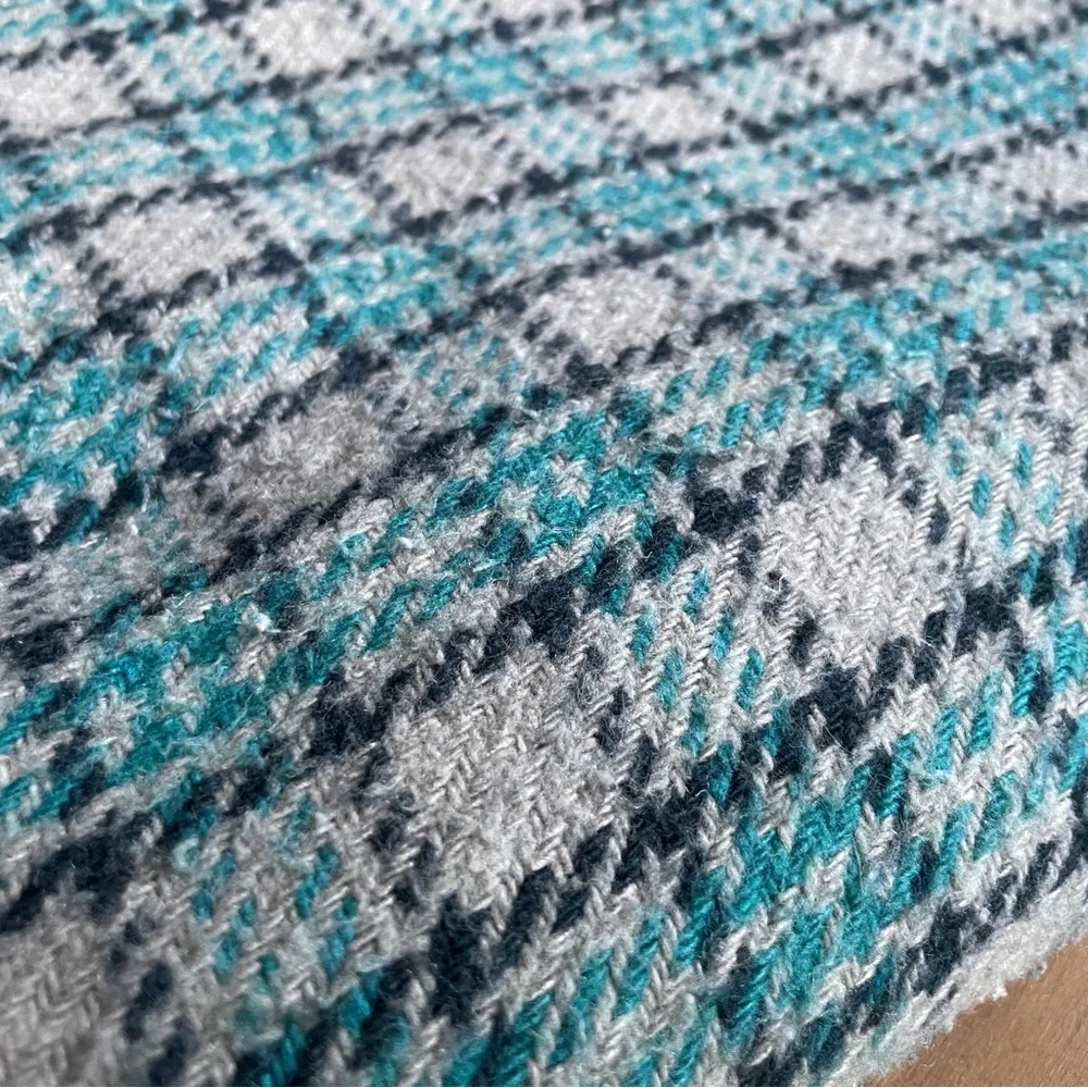 West Elm Plaid Fringe Throw Blanket | 50x70in | Blue & Gray